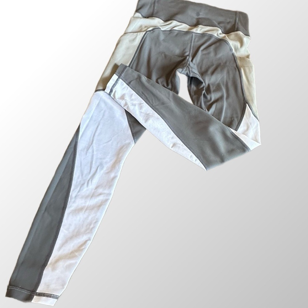 Athleta Leggings Size Small Gray and White Color-block Cropped Leggings